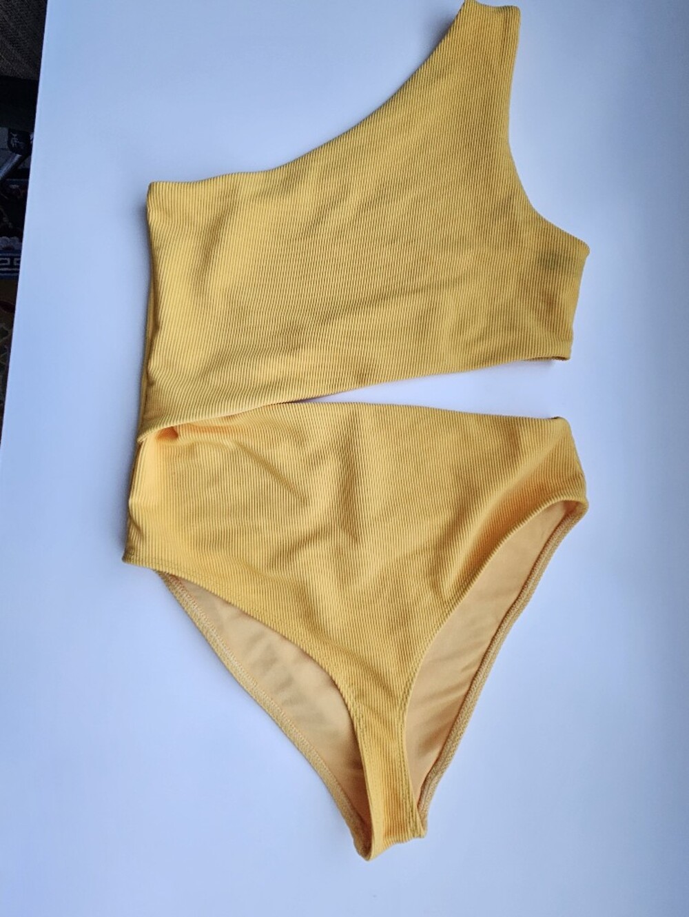 Beach Riot Yellow Ribbed One Shoulder One Piece Bathing Suit - Picture 2 of 9